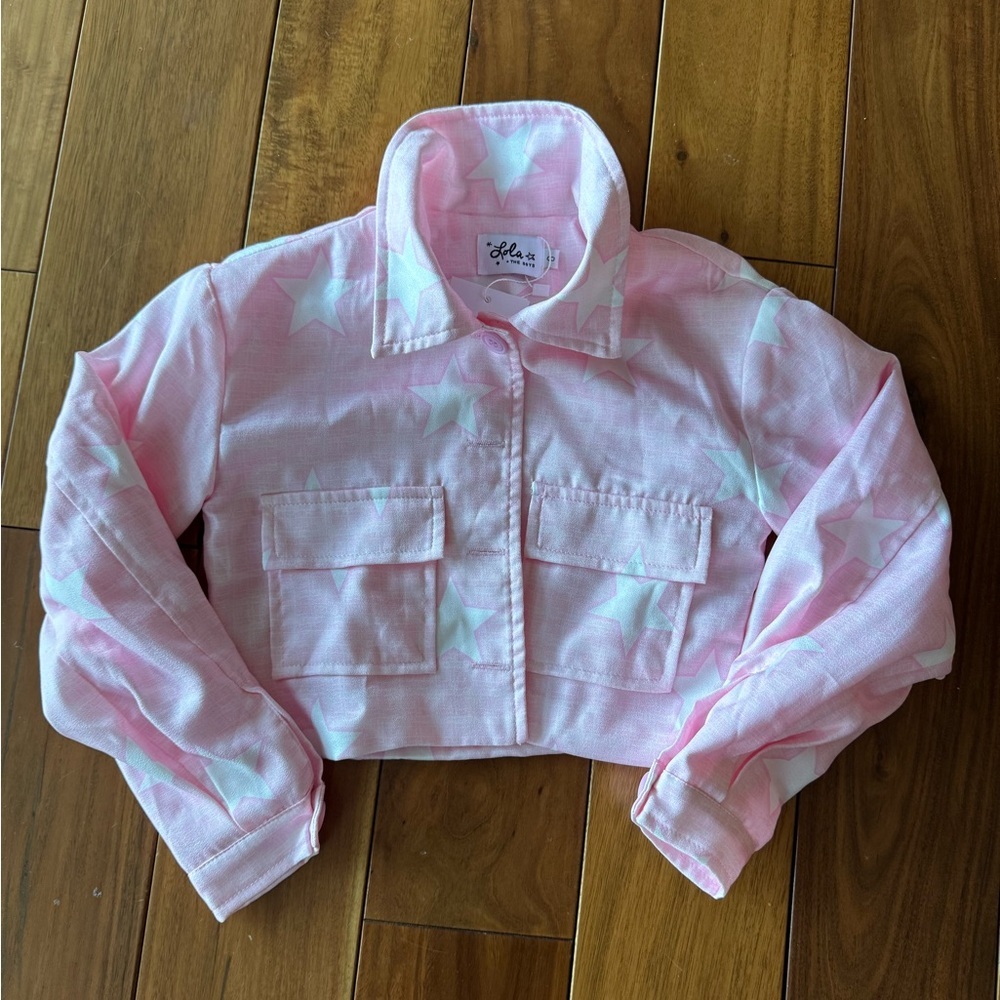 NWT. Lola and the Boys Cropped Pink and White Star Jacket. Size 6